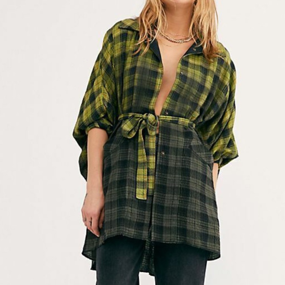 We the Free People You Wish Flannel Ombre Shirt Jacket Green Size S
